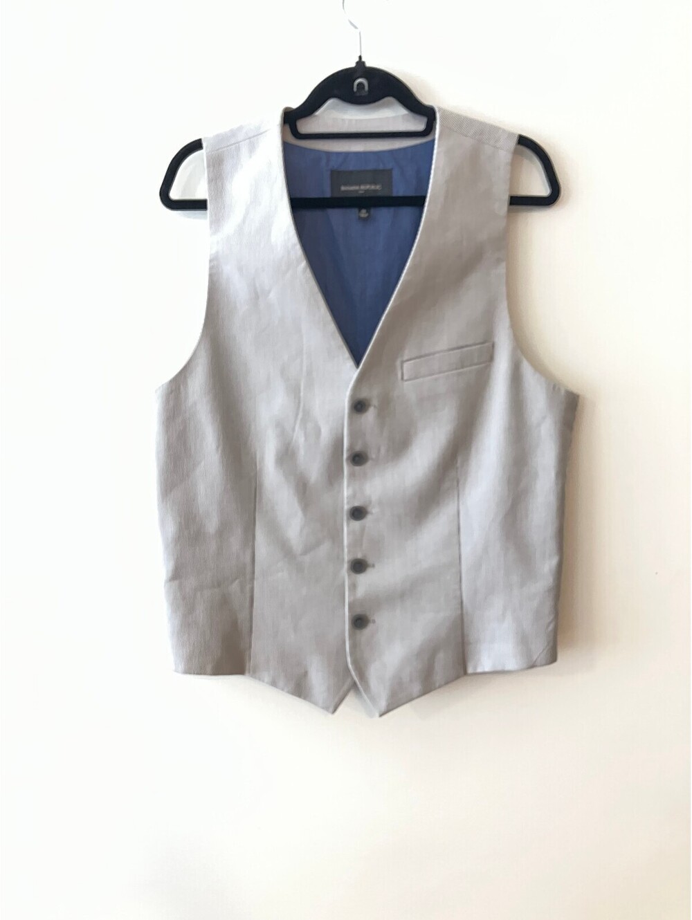 Banana Republic Mens M Grey Pinstripe Waistcoat Cotton Vest Suit Formal Dress